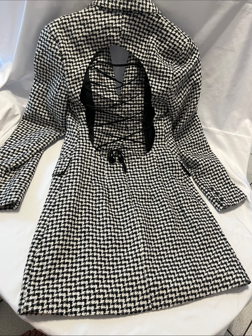 Zara Houndstooth Black & White Tailored Women's Dress - Picture 2 of 6